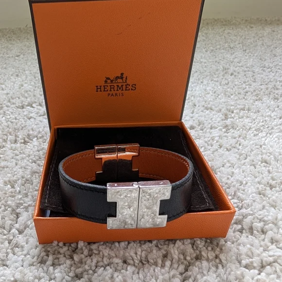 Hermès Black and Orange Leather Bracelet - Picture 4 of 6